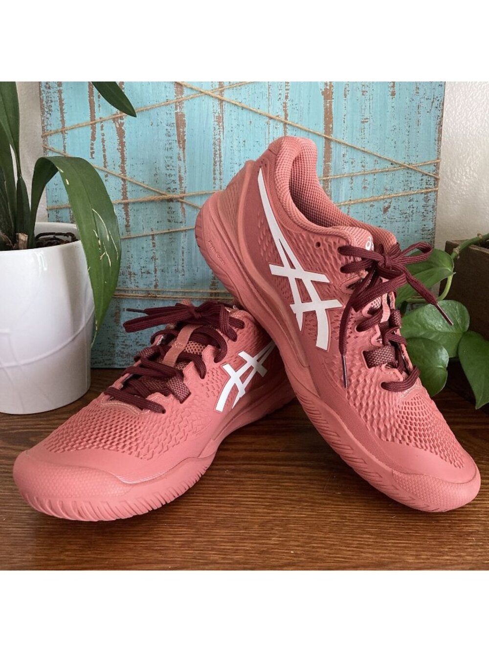Asics GEL-Resolution 9 Womens 8 Tennis Shoes Sneakers Lace Up Rose Garnet White